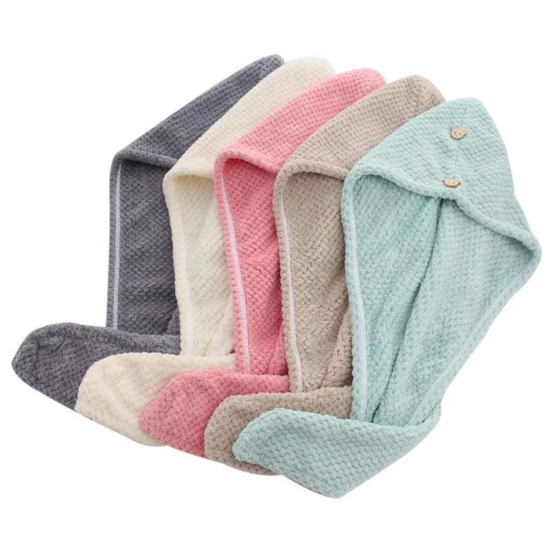 Wholesale Quick Dry Thick Double Side Pineapple Grid Microfibre Coral Fleece Women Hair Towel Wraps for Home