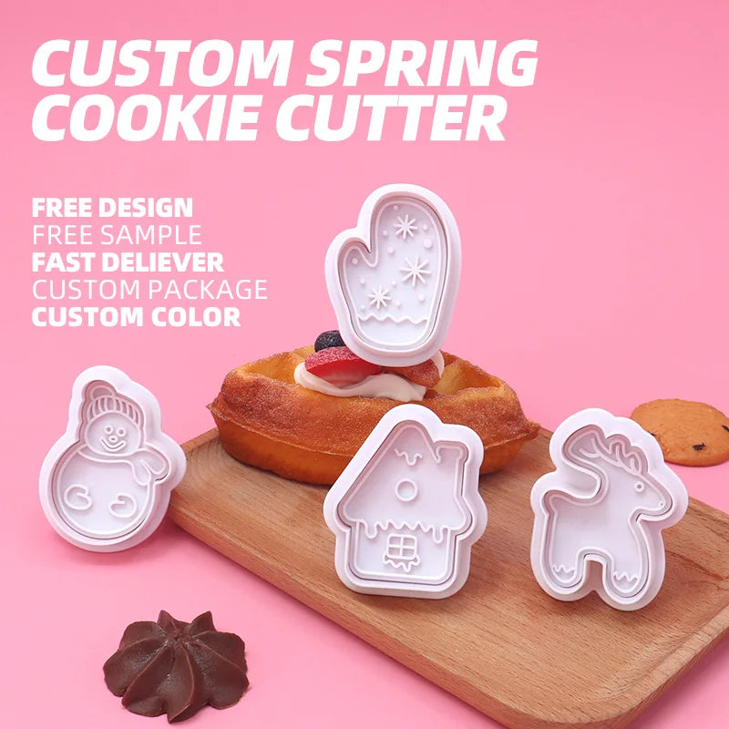 Christmas Cookie Mold Plastic Baking Tool Sugar Cake Decoration Featuring Snowman House Elk Gloves Household Manufacturers'