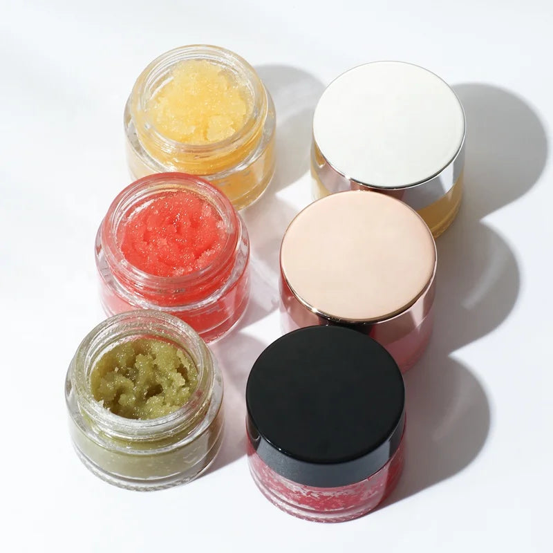 Clear Organic Vegan Sugar Lip Scrub Container with Spoon Exfoliating Private Label Effectively Remove Dead Skin Lip Scrub