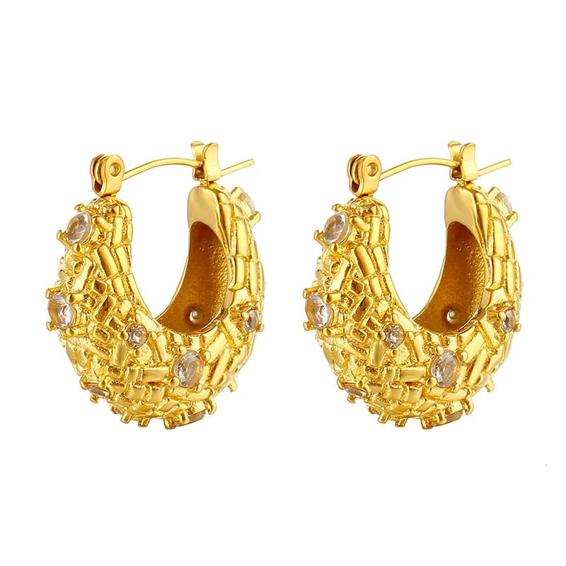 2023 fashion new stainless steel 18K gold French vintage premium sense inlaid zircon personality delicate earrings