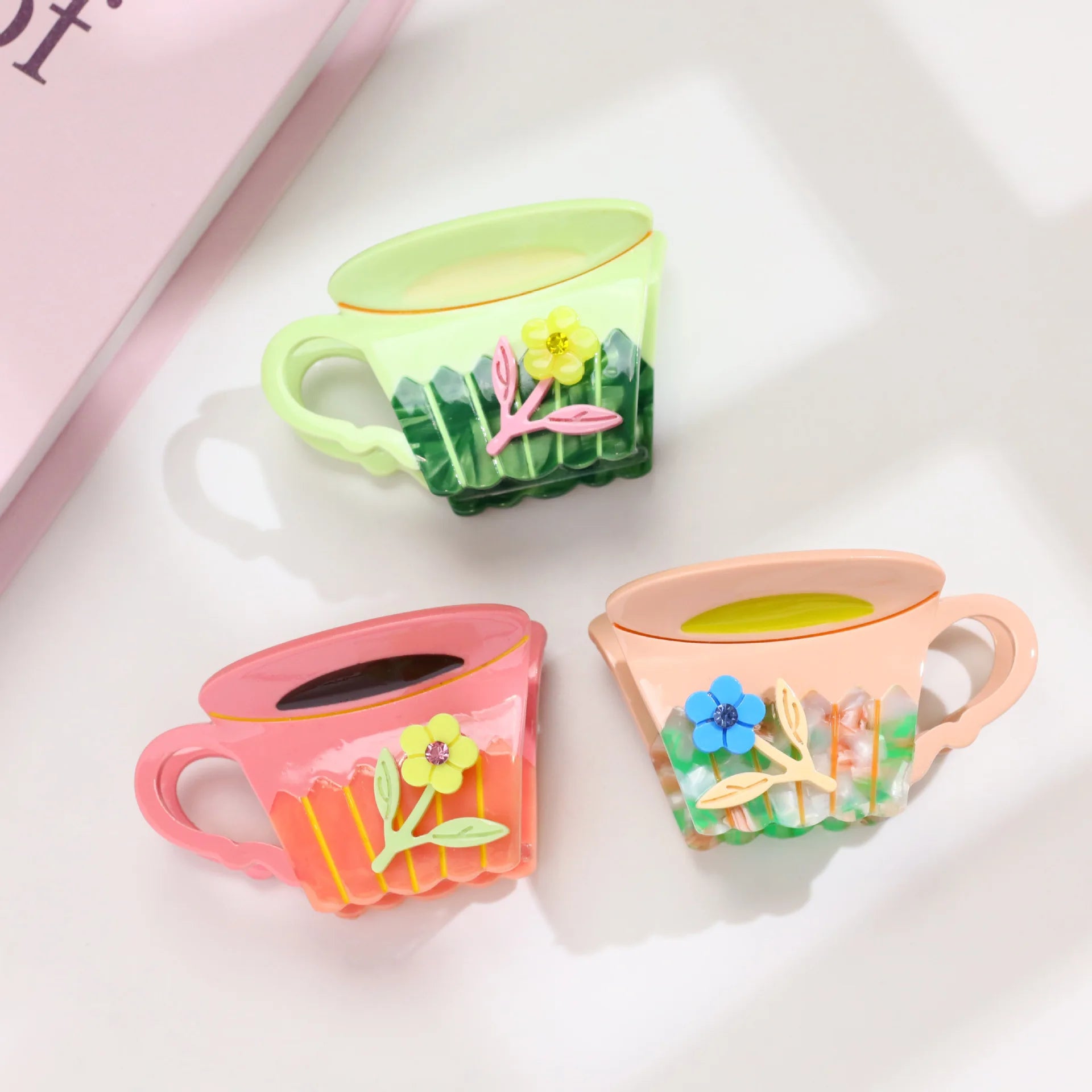 YHJ New Design Lovely Teacup Girl Hair Clip Exquisite and Elegant Hair Claw Clip Acetate Hair Claw
