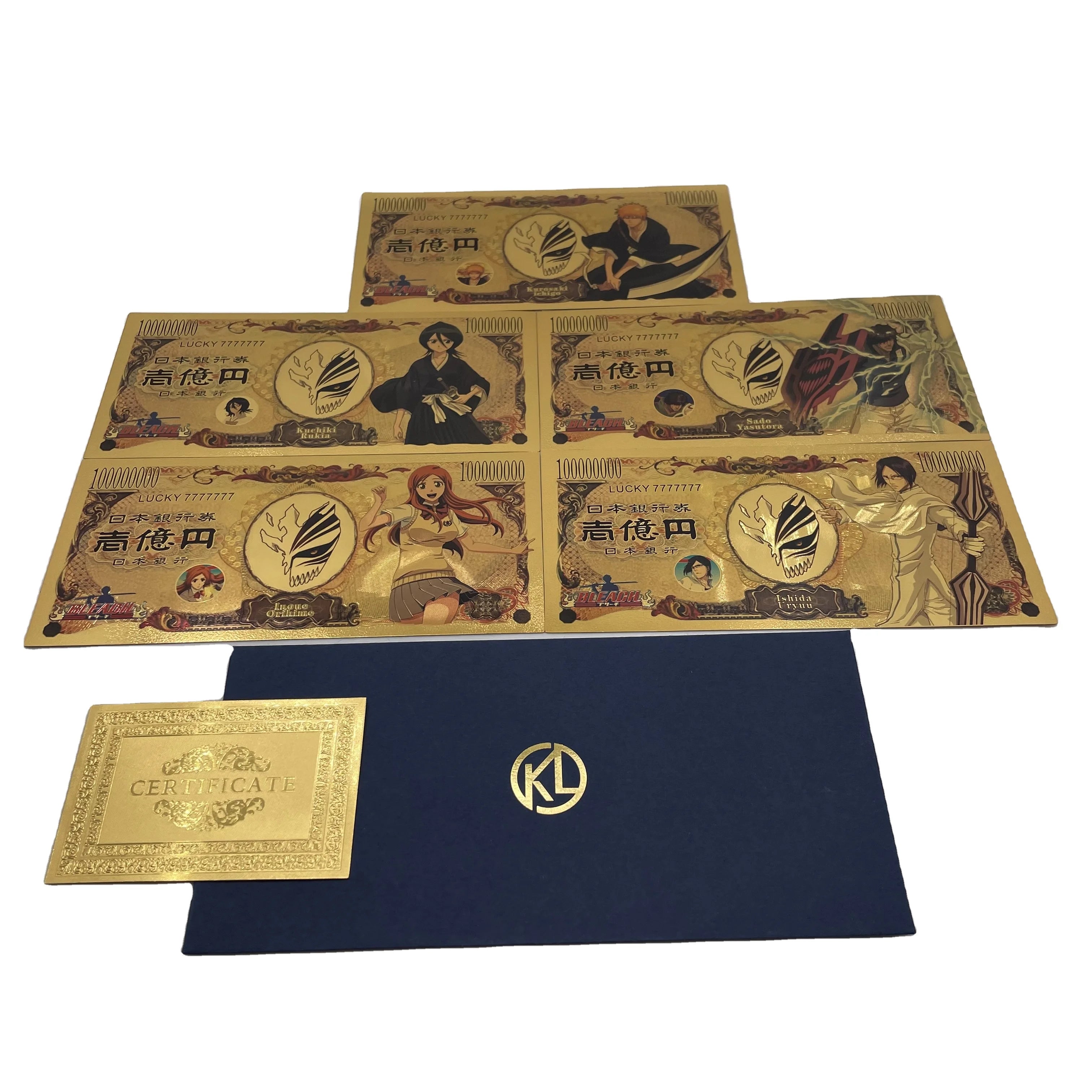 Japanese Classic Manga Cards Bleach Anime Gold Banknote for Childhood Memory Collection and Gifts