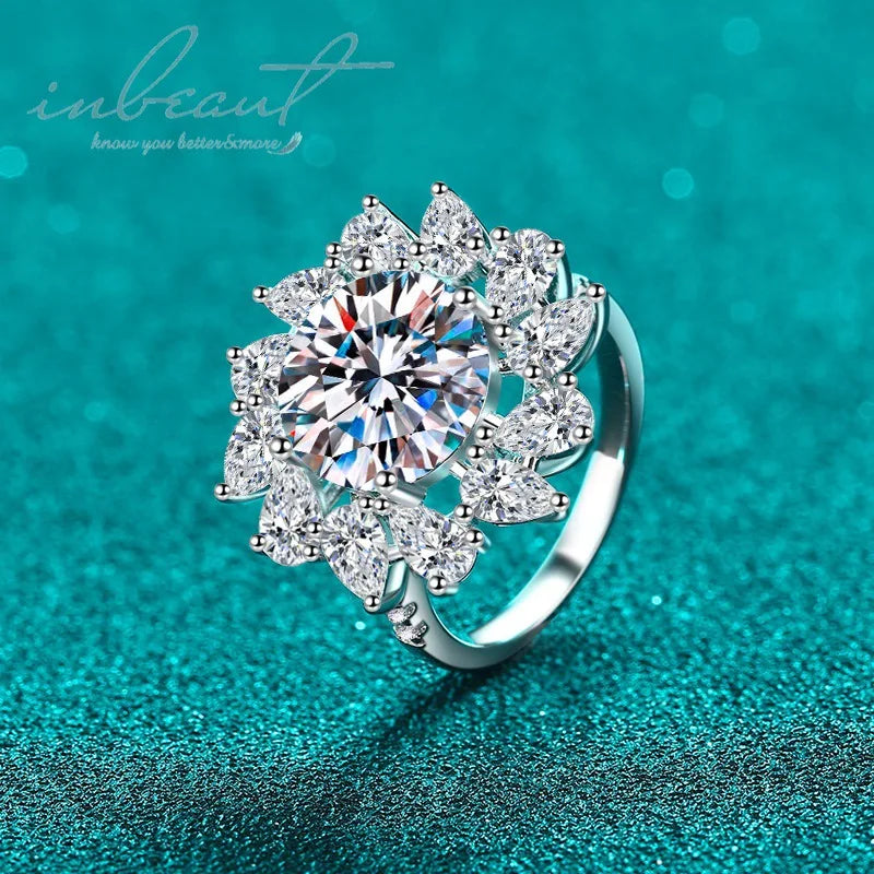 Silver 925 Original 5 Carat Brilliant Cut Diamond Test Past D Color Moissanite Blossom Ring for Teen Girls Gemstone Jewelry