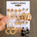 Fashion Geometric Pearl Circle Drop Earrings Trendy Gold Metal Hoop Earring Set for Women