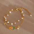 Real Gold Plated Double Layer Bracelet Natural Freshwater Pearls & Rose Charm Adjustable Luxury Jewelry for Women
