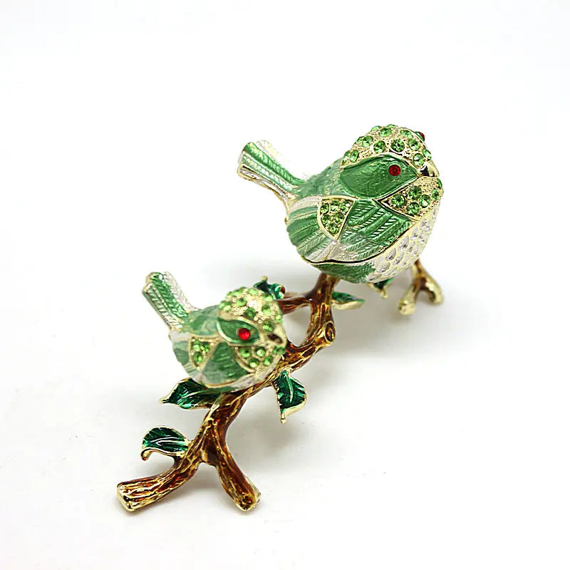 SHINNYGIFTS Enameled Branch with Two Birds Perched on Plum Blossoms Desktop Ornament Metal Craft Wholesale