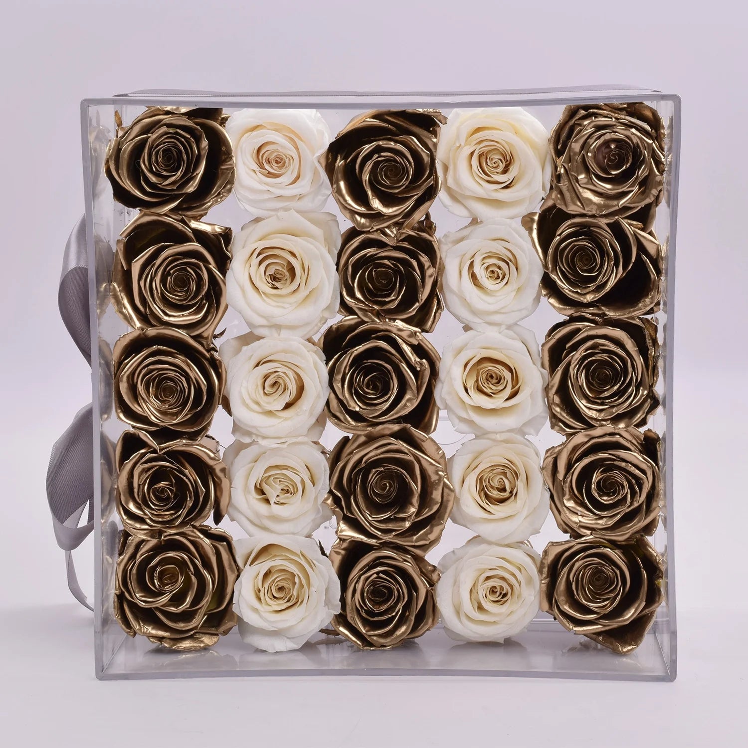 HFlora Handmade Customized Christmas Valentine's Day Mother's Day Gift Golden Acrylic Preserved Eternal Rose Gift Box