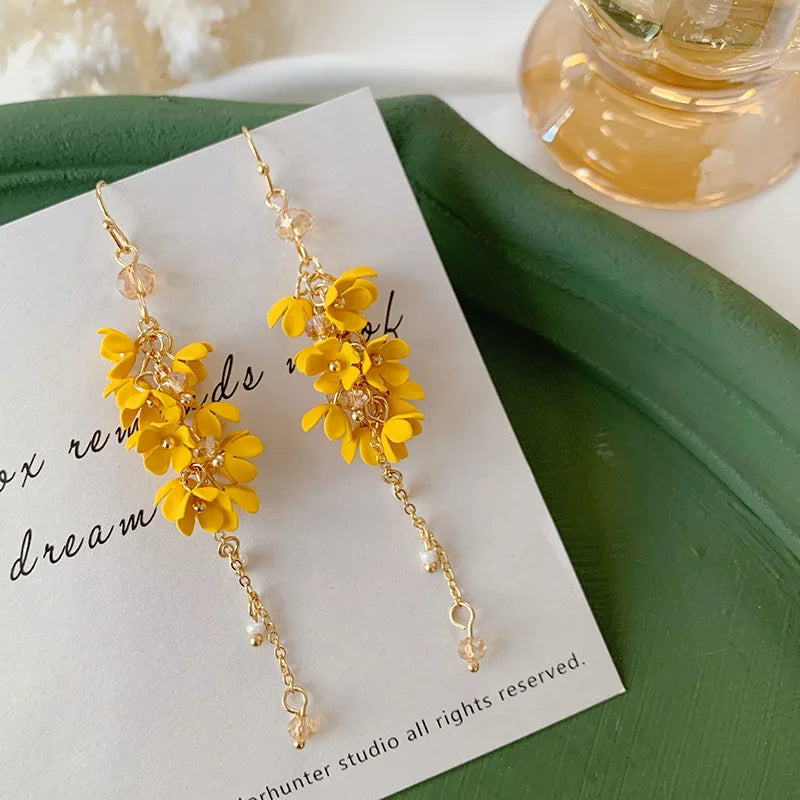 Hot Sale Summer Personality Simple Temperament Tassel Earrings Bohemian Flower Pendant