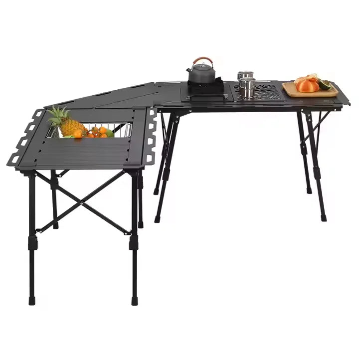 Black Aluminum Alloy Frame IGT Table Portable Foldable Outdoor Camping Kitchen Dining Furniture Modern Design Multi-function