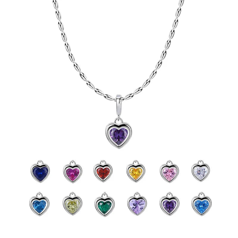 Birthstone Heart Pendant 925 Sterling Silver Personalized Crystal Heart Birthstone Charm Valentine's Day Gift
