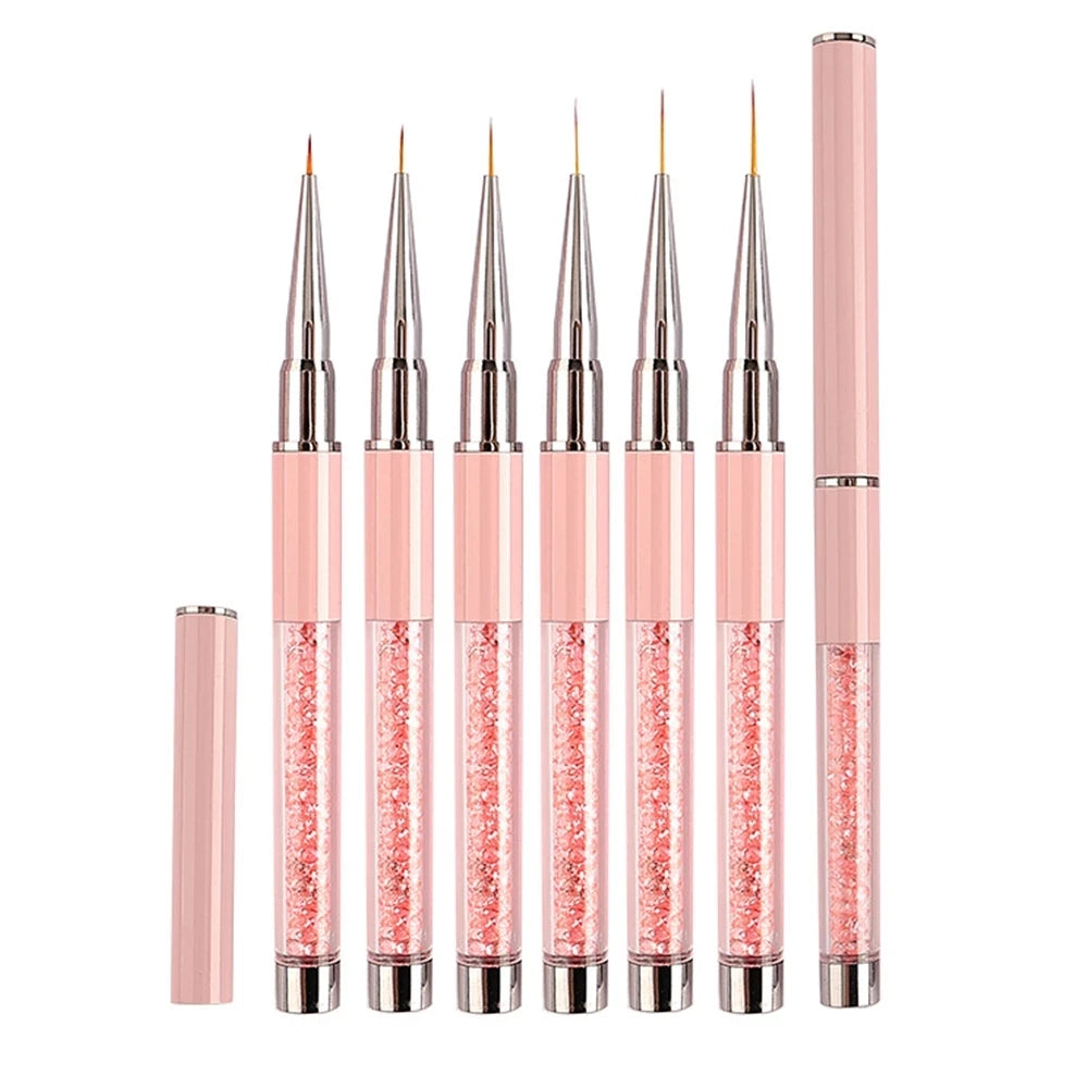 Custom Logo Crystal Handle Pink Fine Line Nylon French Stripe Professional Promotion Nail Art Liner Brush