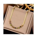 Waterproof 18K Gold Flat Snake Titanium Steel Necklace Fashion Crystal Zircon Stainless Steel Blade Chain Necklace for Women