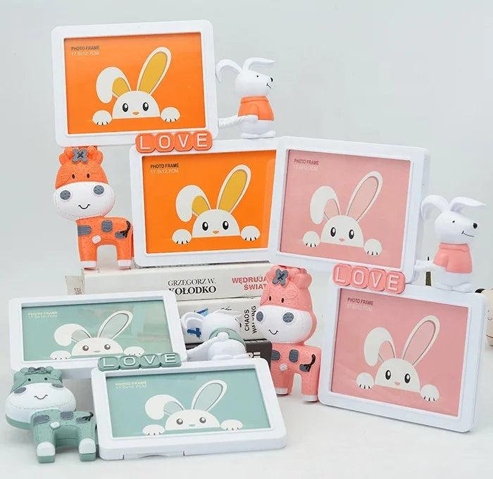 Double 7-inch Combination Plastic Picture Frame Rabbit Photo Cartoon Animal Photo Frame Gift