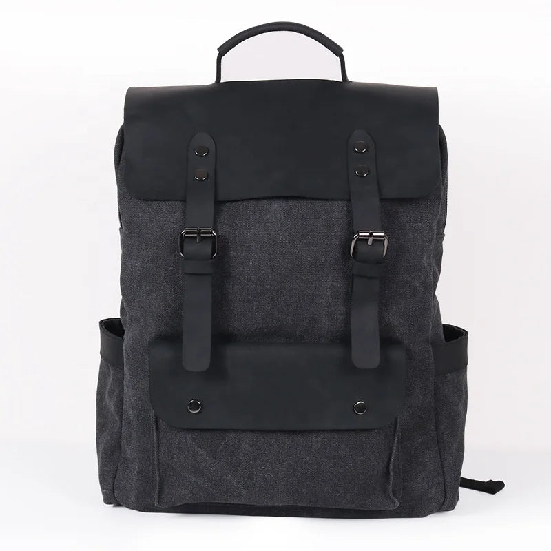 CHANGRONG Custom Men's Vintage Casual Style Leather Canvas Laptop Rucksack Polyester Lining Zipper Closure Large Capacity