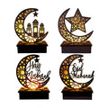 Tailai Wood Moon Star LED Crafts Night Ramadan Mubarak Lamp Decorative Ornament Handmade Eid Ornaments Gift for Islamic