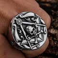Men Wholesale Gold Plated Masonic Signet Ring Heavy Stainless Steel Locomotive Casting Domineering Free Mason AG Letter Ring Man