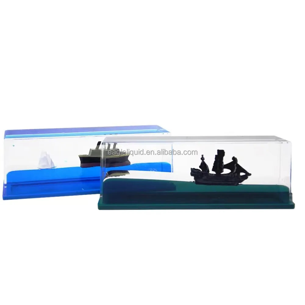 Ghost Ship Black Ship in a Bottle Fluid Liquid Drift Bottle Living Room Decoration Acrylic Gift Floating Boat Home Decor