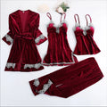 Autumn Winter Velvet Pajamas for Women Pyjamas Warm Sleepwear V-Neck Pijama Mujer 5 Piece Sets Pijama Chest Pads Plus Size XXL