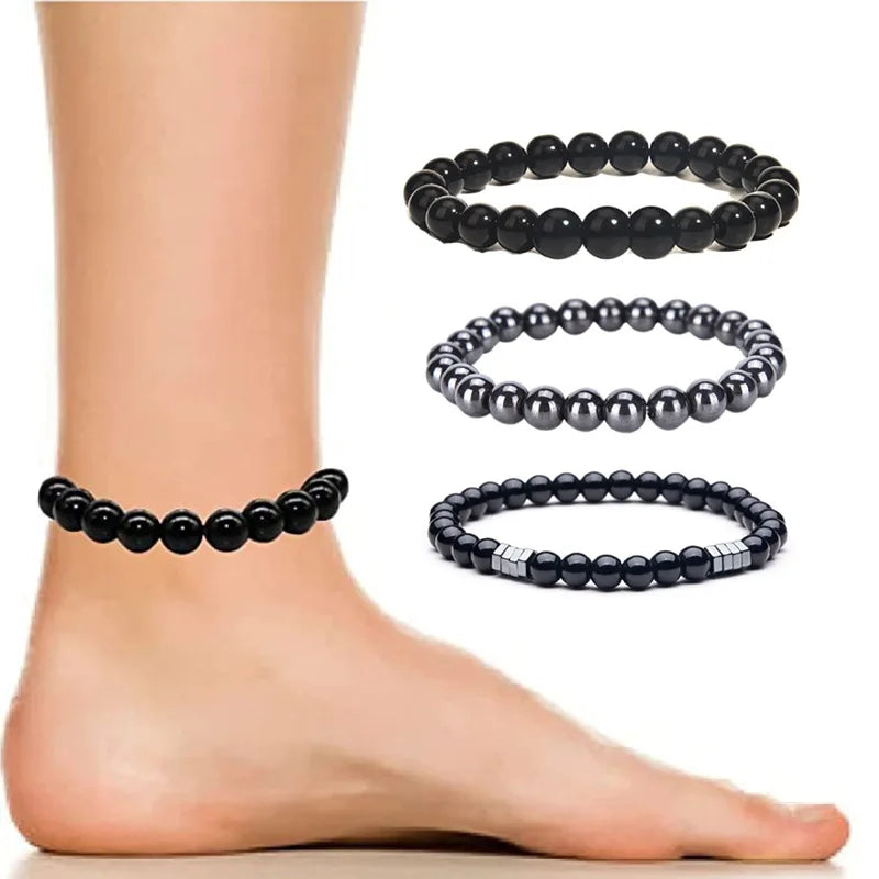 Obsidian Slimming Anklet Adjustable Lymphatic Drainage Obsidian Anklet Hematite Magnetic Bracelet Anklet Anti Swelling Black