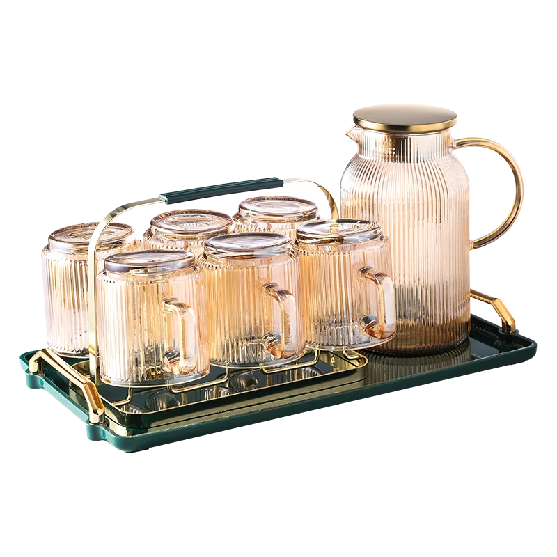Nordic Color Cold Kettle Set Heat-resistant High Borosilicate Household Glass Thickened Striped Drinking Pitchers Set