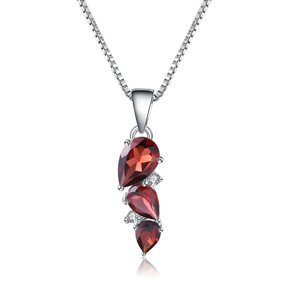 Abiding  Gemstone Pendant Necklace Natural Garnet 925 Sterling Silver Wedding Jewelry Pendant for Women