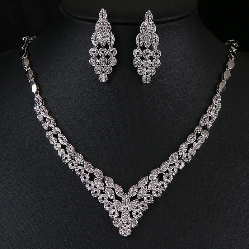 New Arrival Wedding Jewelry Set Crystal Earring Necklace Set Luxury Bridal Flower Zircon Jewelry Set for Women Girls
