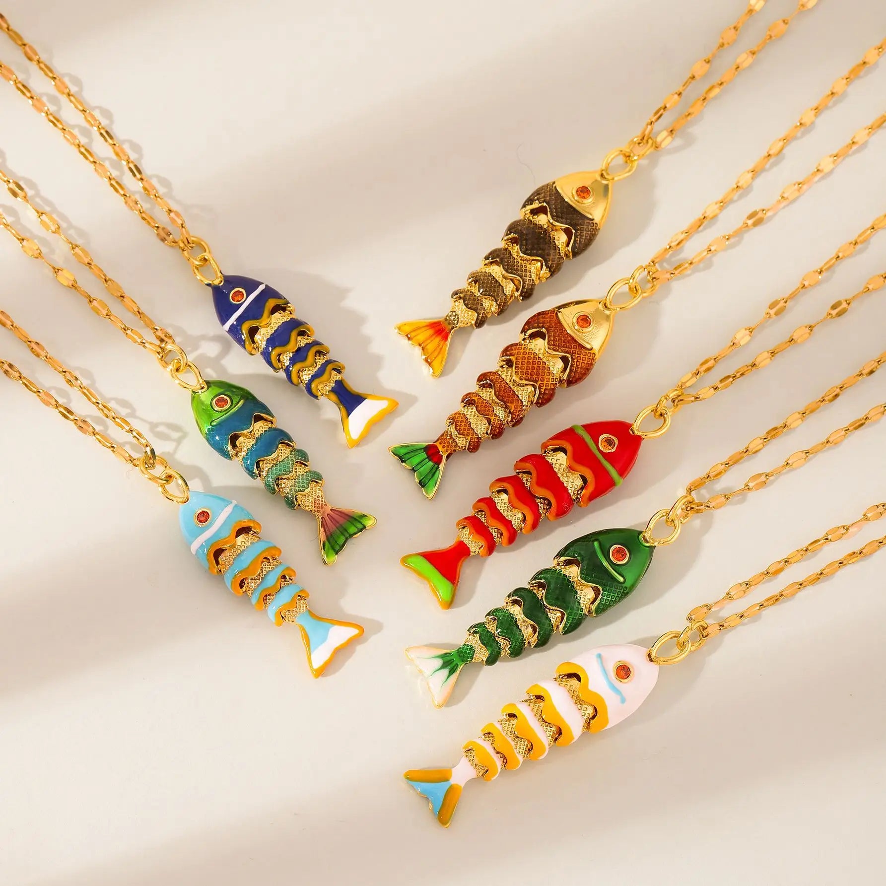 Fashion Jewelry Gift Pendants Necklace link Chain 3D Drop Oil Golden Fishes Sea Lover Lucky Fish Pendant Necklace