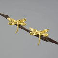 Lotus Fun Wholesale Hand Made Summer 925 Sterling Silver 18k Gold Cute Dragonfly Stud Earrings  Minimalist Animal Women Jewelry