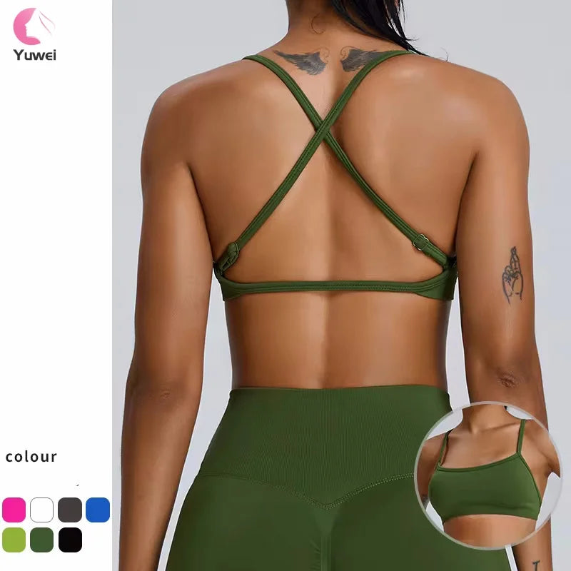Women's Strappy Cross Back Padded Medium Gym Bra Sexy Workout Yoga Bra