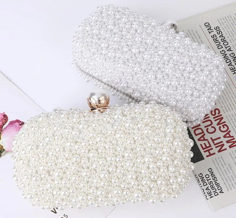 Luxury Handmade Wedding White Beaded Evening Bag Mother of Pearl Clutch Bag