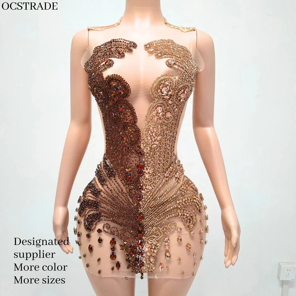 Ocstrade Summer Club Party Dress for Women Beading Colorful Rhinestone Appliques Sleeveless Mini Prom Dresses Women Lady Elegant