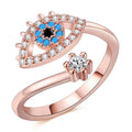 Fashion Cz Blue Eye Charm Open Resizable Adjustable Finger Evil Eyes Ring Jewelry Women