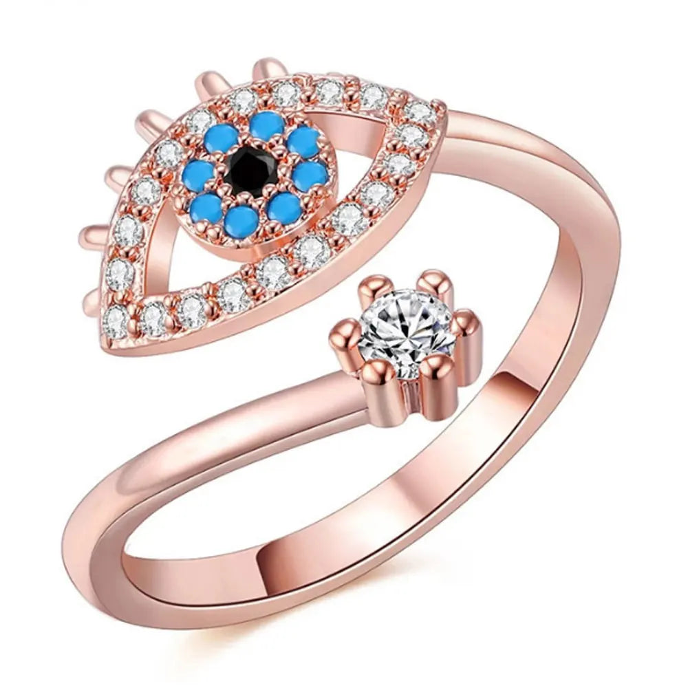 Fashion Cz Blue Eye Charm Open Resizable Adjustable Finger Evil Eyes Ring Jewelry Women