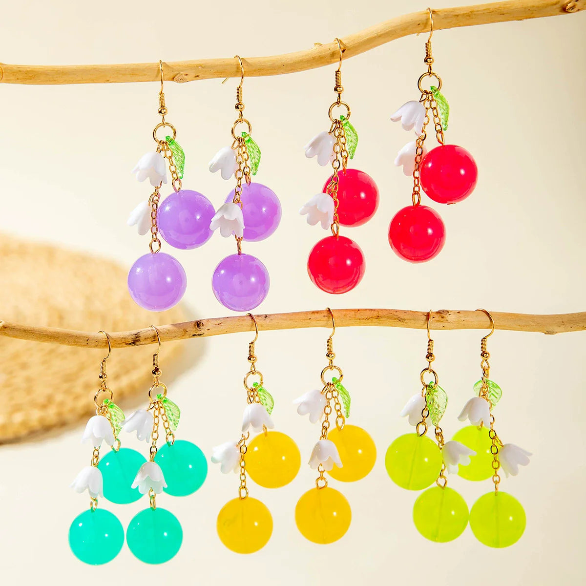 Colorful Cherry Earrings Sweet and Cute Acrylic Drop Earrings Wholesale N240322