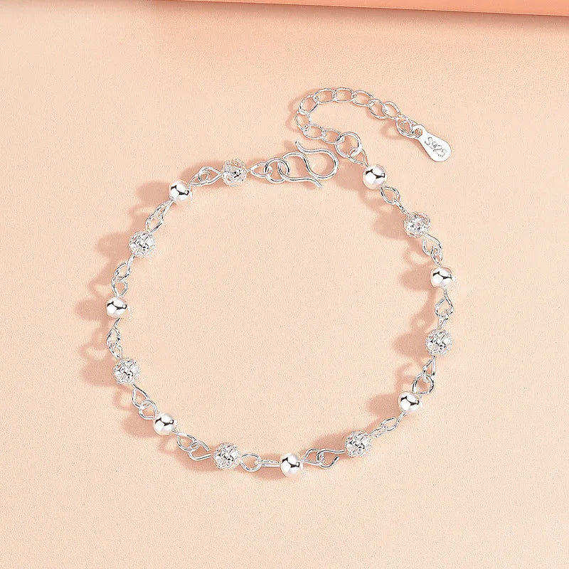 Hot Selling Exquisite Round Bead Bracelet Fashion Hollow Pattern Handmade Silver Color Bracelet for Women