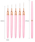 7mm 9mm 11mm 15mm 20mm Gel Nail Art Liner Brushes Set Pink Nail Drawing Fine Line Metal Handle