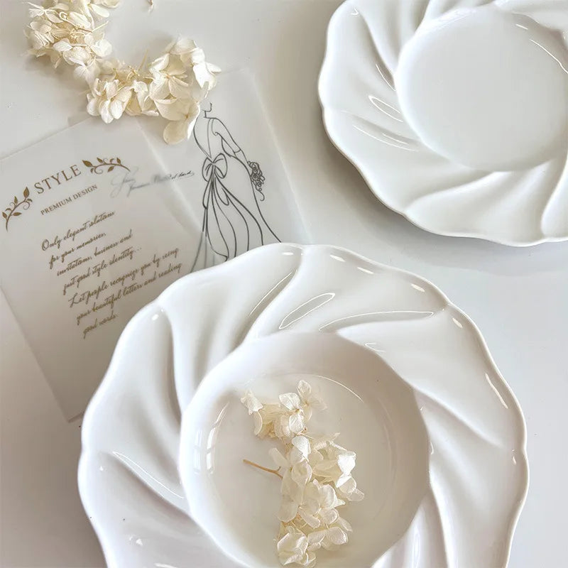 Ins Korea 3d Lace Edge Straw Hat Ceramic Soup Plate Creative Decorative Pasta Plate