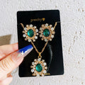 HZS-59 Wholesale Women Wedding Jewelry Kit Crystal Rhinestone Oval Diamond Pendant Necklace Stud Earring Jewelry Set