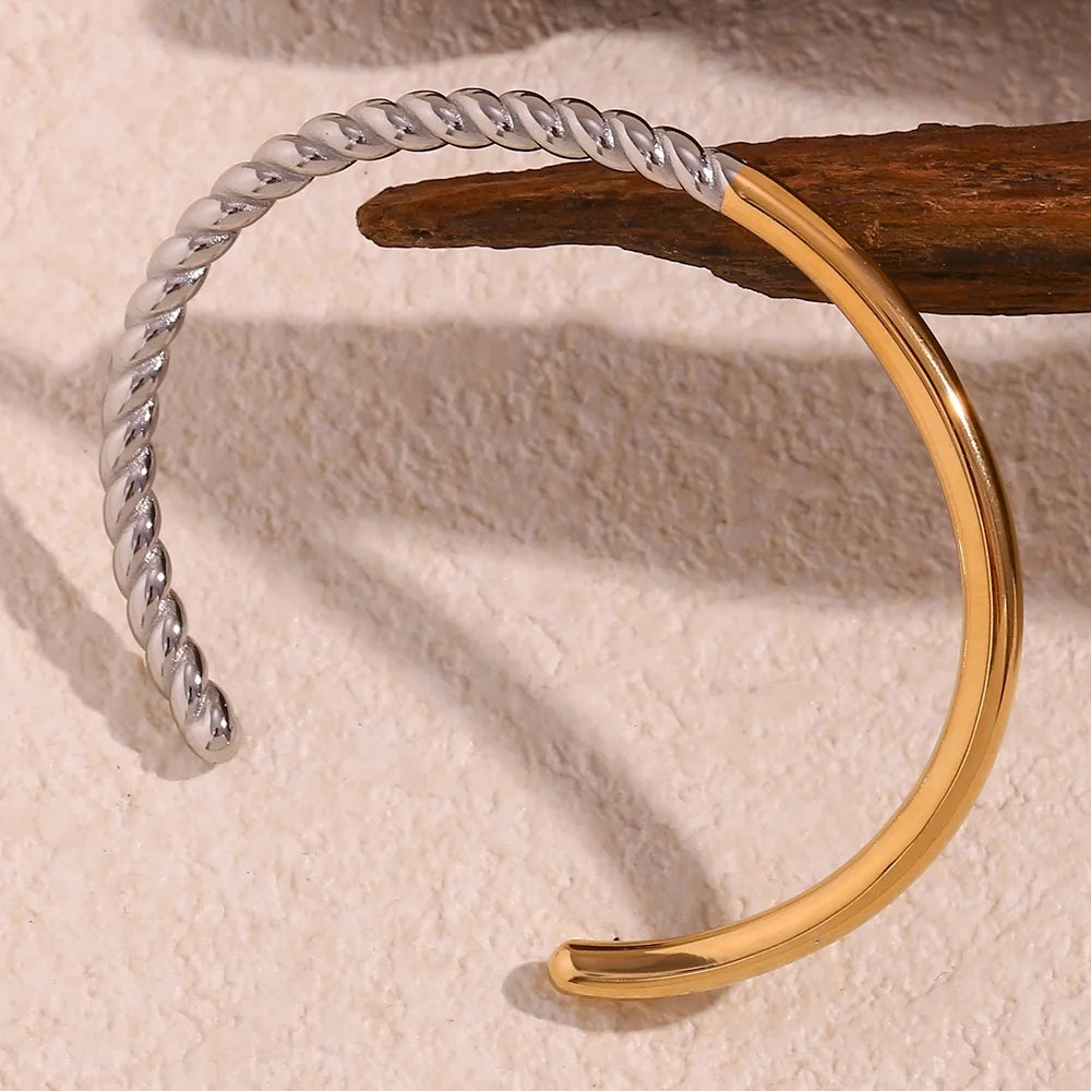 Splicing Twisted Fashion Jewelry Bracelets & Bangles 18K Gold Plated Stainless Steel Cuff Bracelet