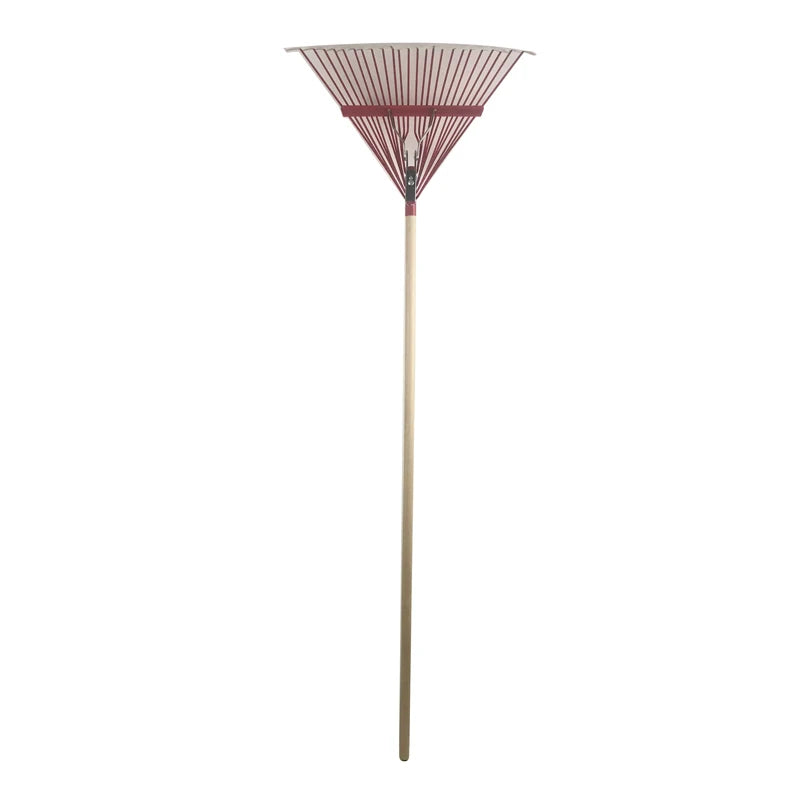 Orange Garden Iron Leaf Rake Head Tools with Wood Handle and 8in Tines for Outdoor Adjustable Hand Use