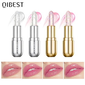 QIBEST 4-color Shiny Jelly Warm Lipstick Hydrating and Fading Lip Lines Anti-chapped and Not Easy to Touch Cup Lip Gloss