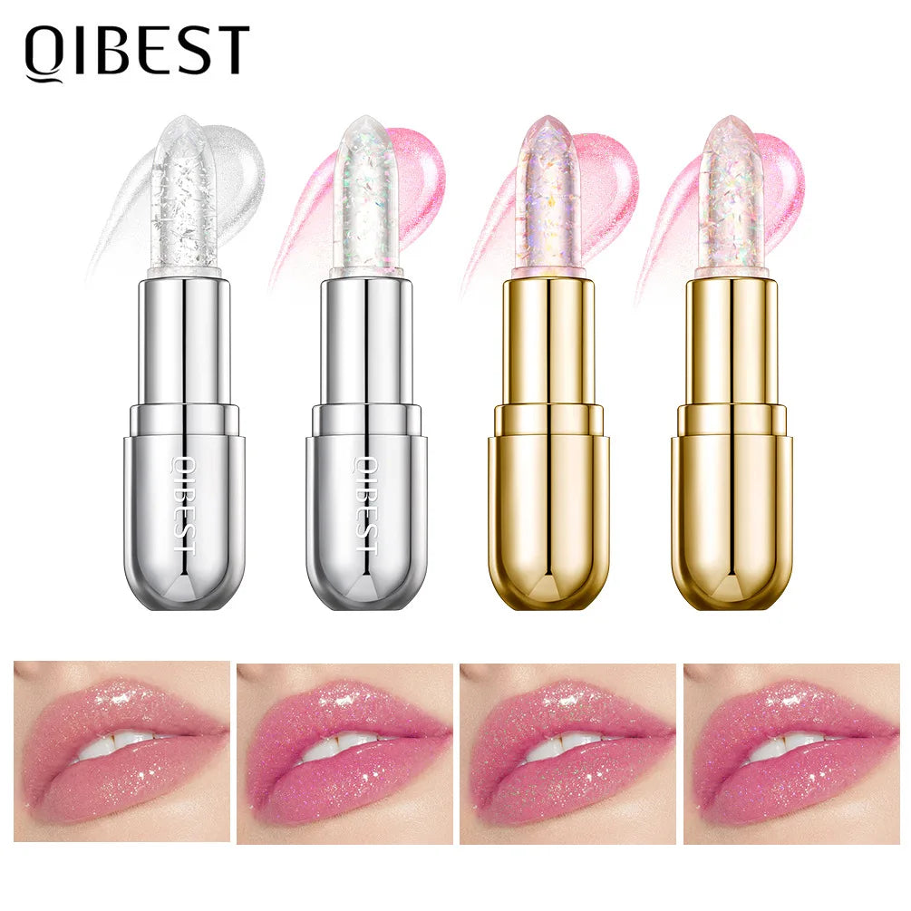 QIBEST 4-color Shiny Jelly Warm Lipstick Hydrating and Fading Lip Lines Anti-chapped and Not Easy to Touch Cup Lip Gloss