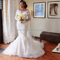 Customized New Arrival Luxury Elegant Lace Embroidery Long Sleeve O-neck Mermaid Train Wedding Dress