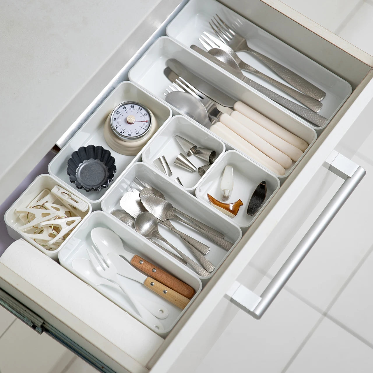 SHIMOYAMA Small White Plastic Rectangle Kitchen Drawer Divider Stackable Desktop Storage Box Organizer