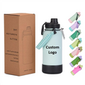Custom logo 1L Large Capacity Vacuum Insulated Water Bottle Keep Hot Cold 24 Hours Outdoor Rope and Handle Lid Anti-slip Bottom