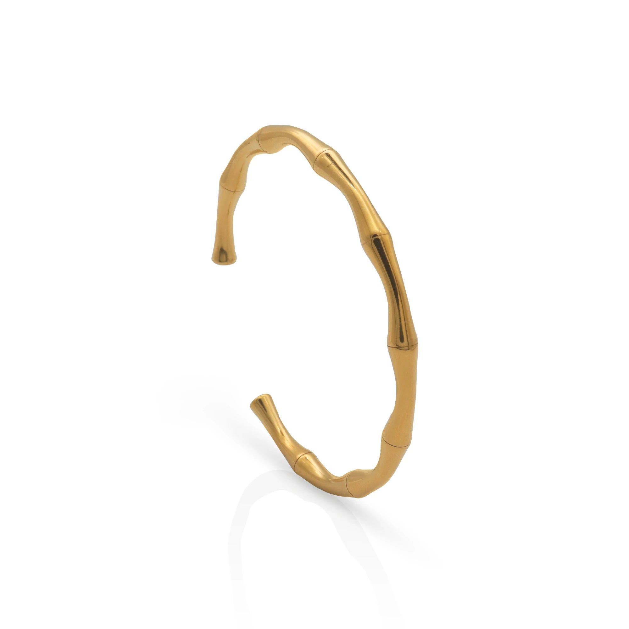Chris April Fashion Jewelry Simple Design 316L Stainless Steel PVD Gold Plated Bamboo Shape Open Cuff Bracelet