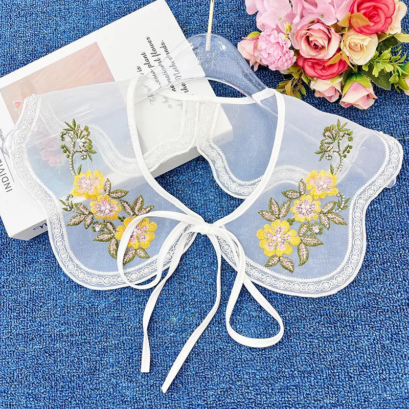 Yellow Small Flower Pattern White Coat Collar
