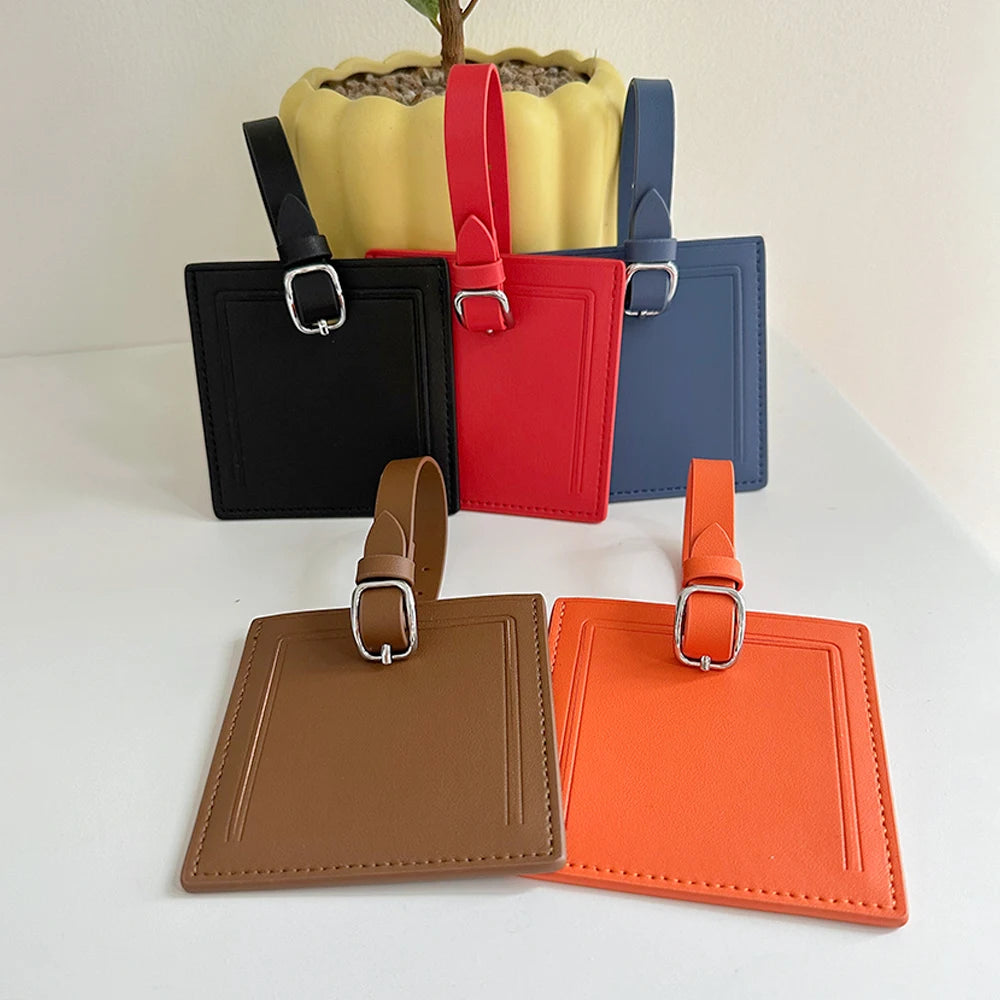 Classic Business Square Vegan Leather Luggage Tags for Travel Airline Suitcase or Bag Name ID Cards