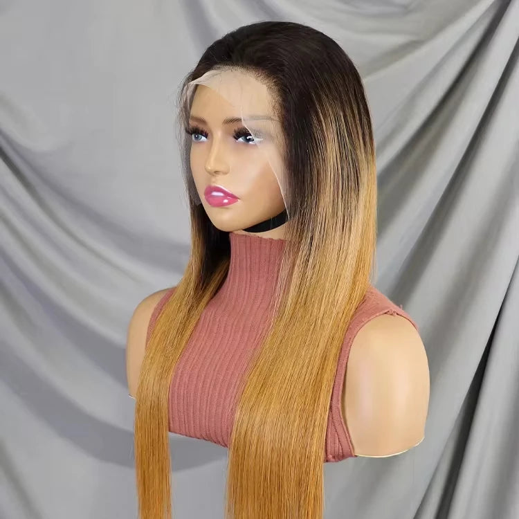 12a Grade Virgin Human Hair Lace Front Wig Full Transparent Frontal Ombre Highlight Long Straight Style Glueless Raw Hair Wigs