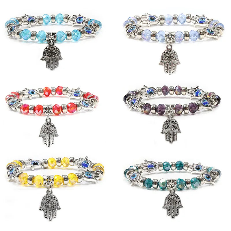 DS Crystal New Arrival Turkish Devil's Eye Hand Palm Bracelet Crystal Beads Palm Pendant Resin Evil Eye Bracelet